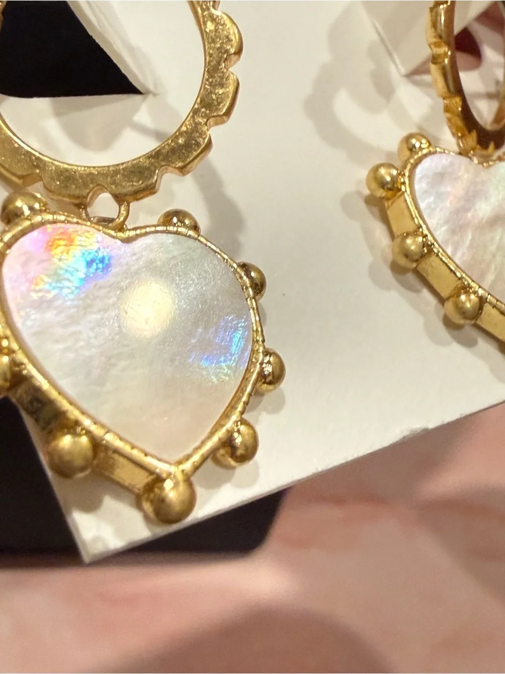Tory Burch | Gold Plated & Mother of Pearl Heart Drop Earrings | Small/Medium